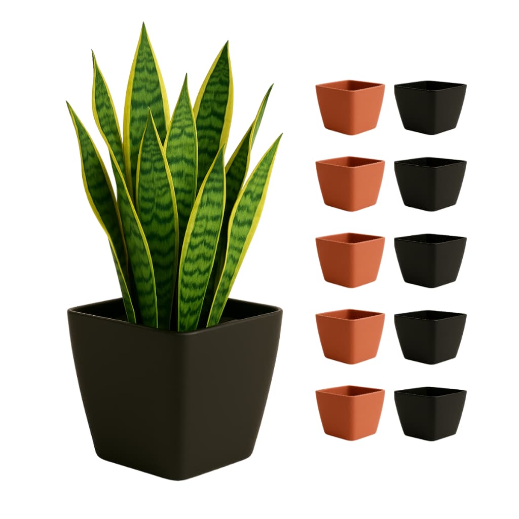 Kit 10 Vasos Quadrados 3800 ml Preto Marrom Plástico para Planta Flor Kalanchoe Cactos Decoração
