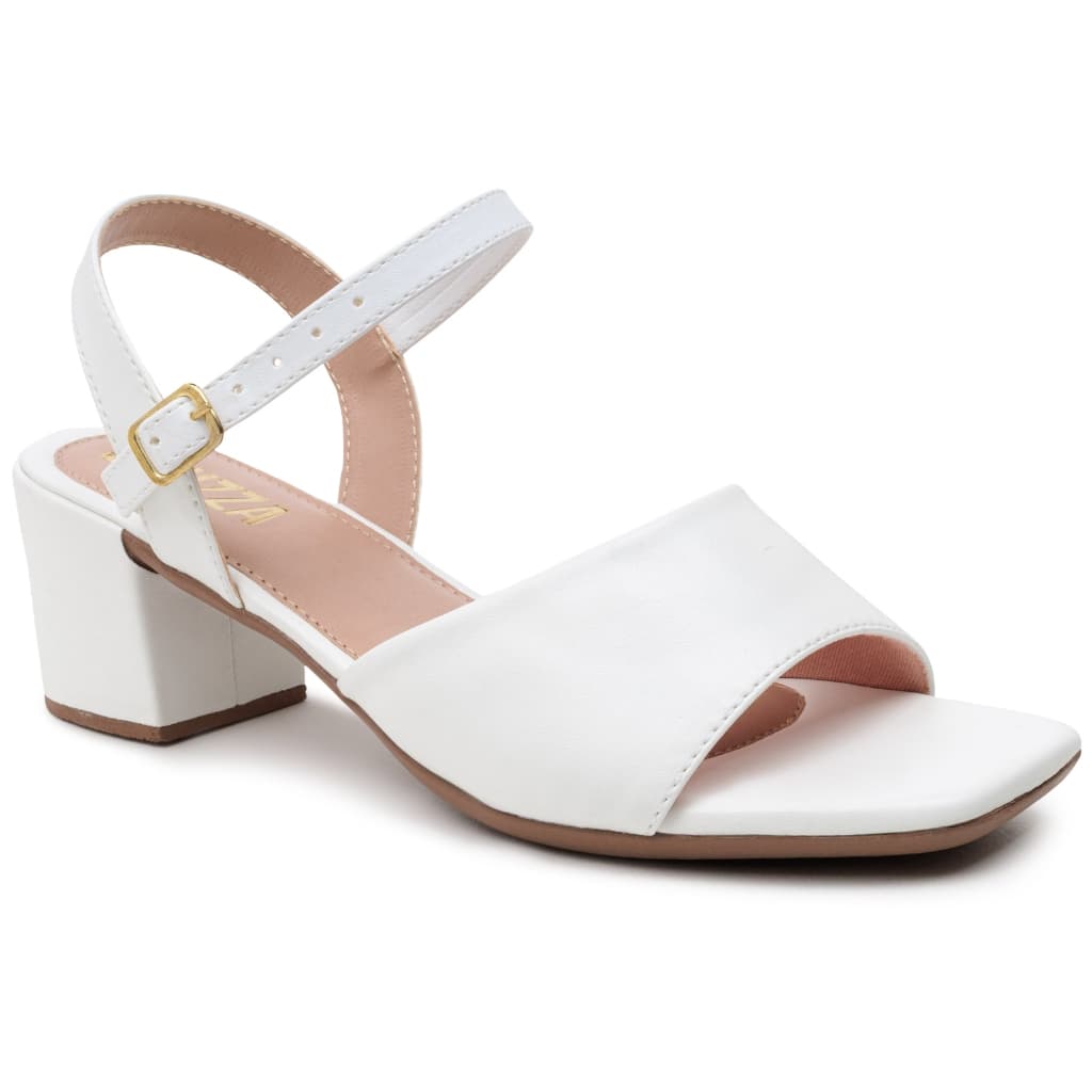 Sandália Feminina Salto Baixo Bloco Confortável – Preto/Branco – Elegante Para Festa e Dia a Dia