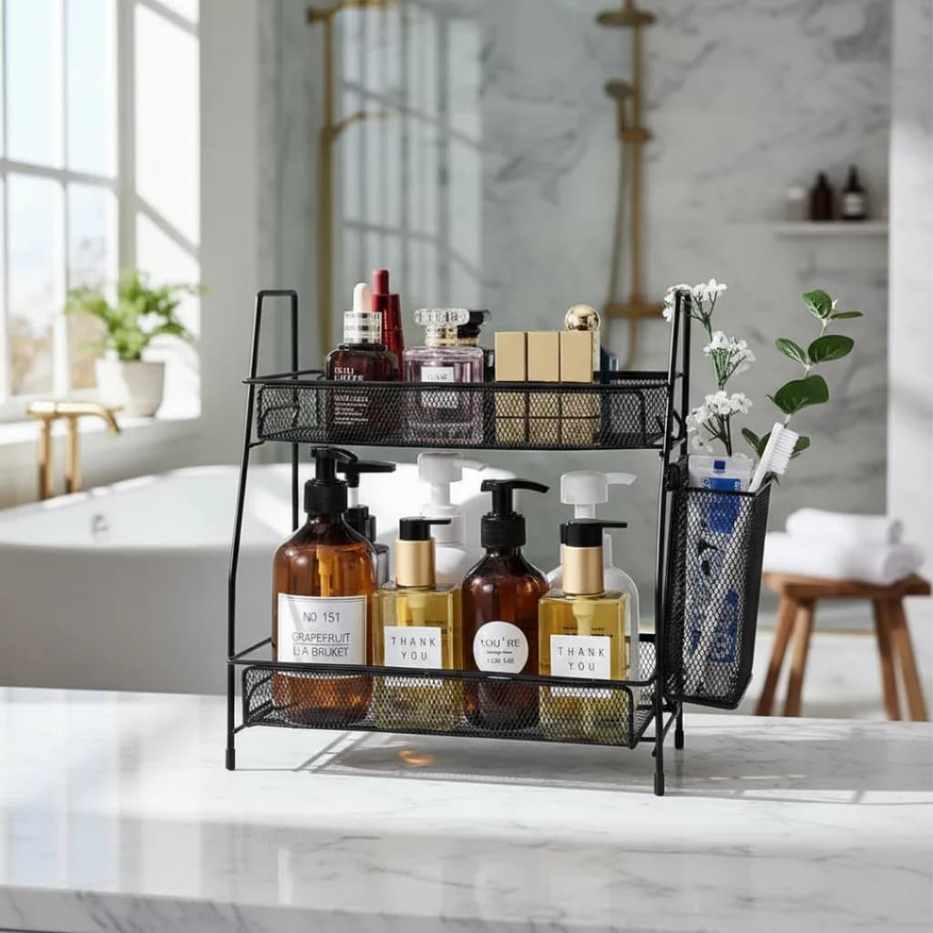 Organizador Multiuso Aramado Dois Níveis Estrutura Resistente Compacto Preto/Branco  Organizador