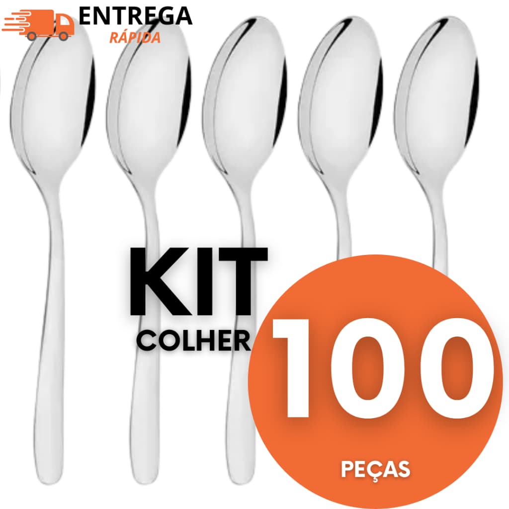 Kit 100 Colher Talher Aço Inox Premium Refeição Restaurante Bar Lanchonete Cozinha