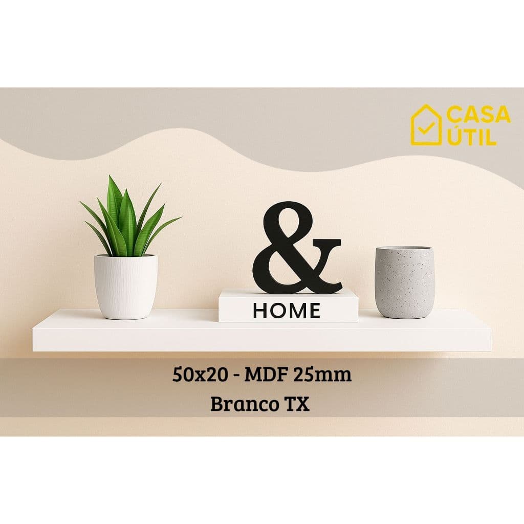 Prateleira 50x20 cm MDF 25mm Branca com Suporte Invisível Reforçado | Sala, Cozinha e Quarto