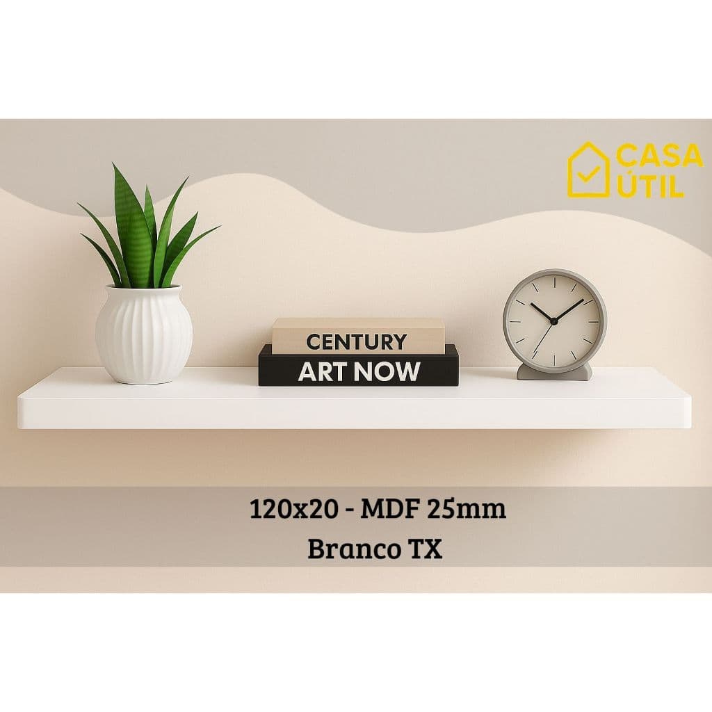 Prateleira 120x20 cm MDF 25mm Branco com Suporte Invisível Reforçado| Sala, Cozinha e Quarto