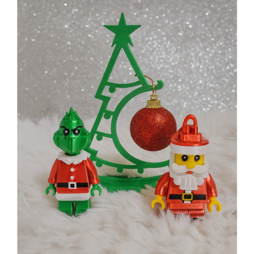 Kit Natalino 3D – Suporte de Bola + Papai Noel + Grinch (bola não inclusa)