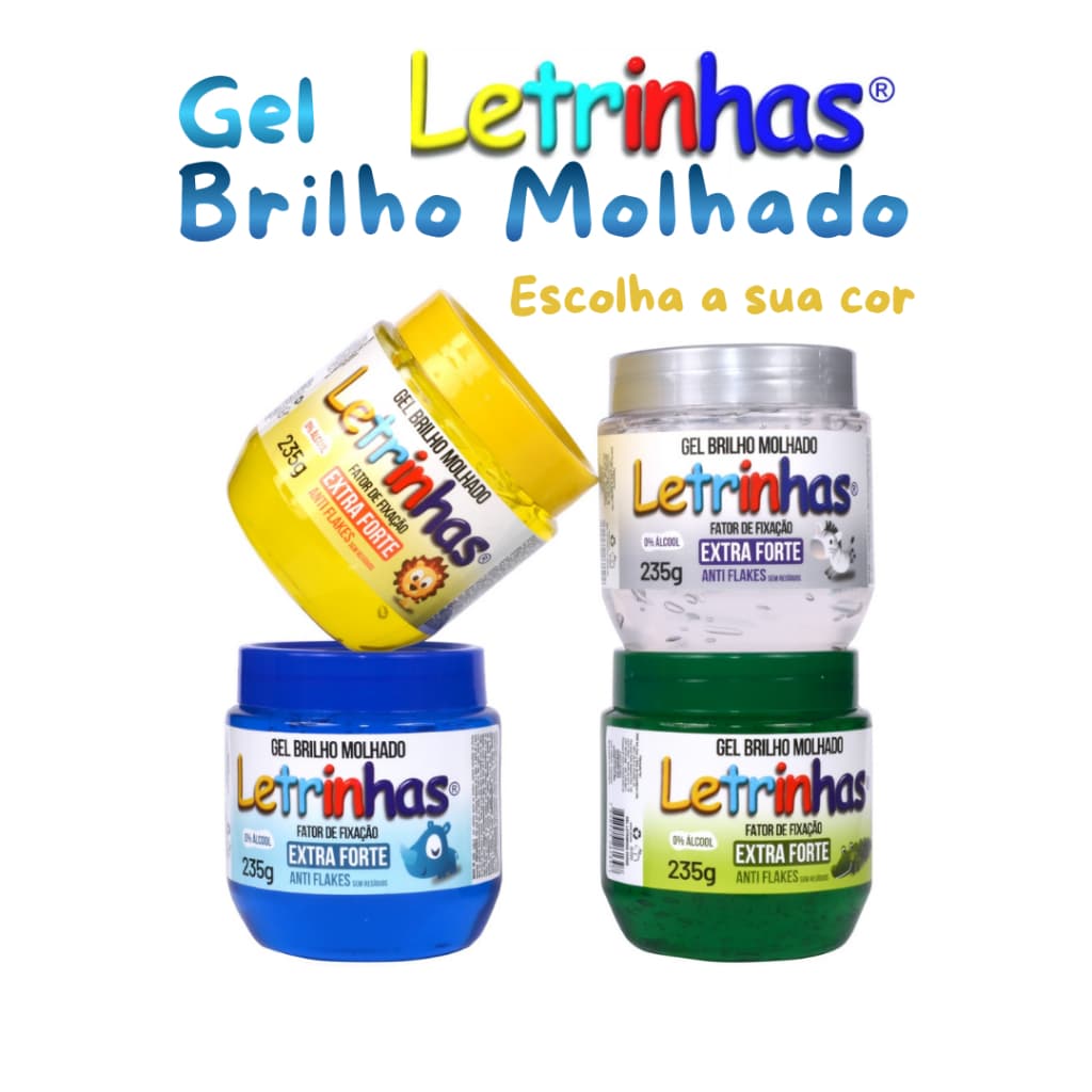 Gel Letrinhas Fixador de Cabelo Brilho Molhado 235 g 0% de álcool criança