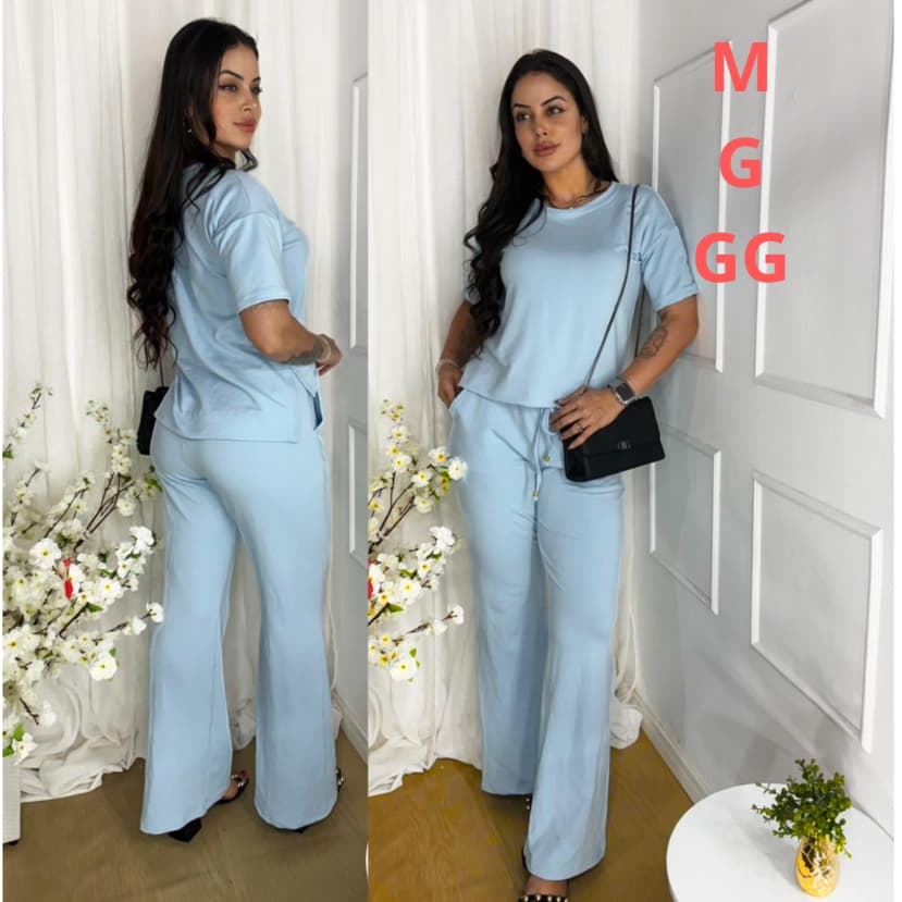 Conjunto de Moletinho  Calça Pantalona Blusa Manga Curta