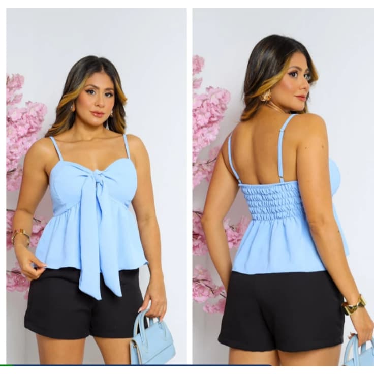 Blusa femenina elegante  BATINHA moda 2025/2026 con  amarração  na  parte  da frente  con alcinha