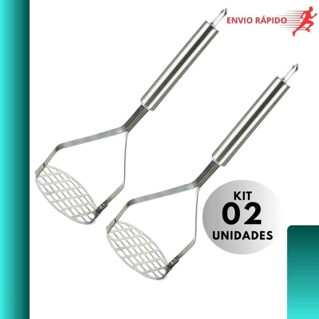 Kit 2 Amassador Espremedor de Batatas Inox Utensílio de Cozinha Manual Uso Doméstico e Profissional