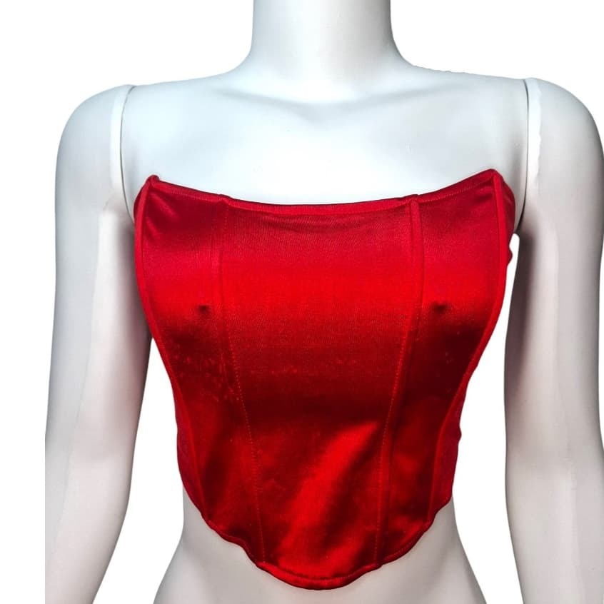 Top Cropped Corset Cetim Vermelho