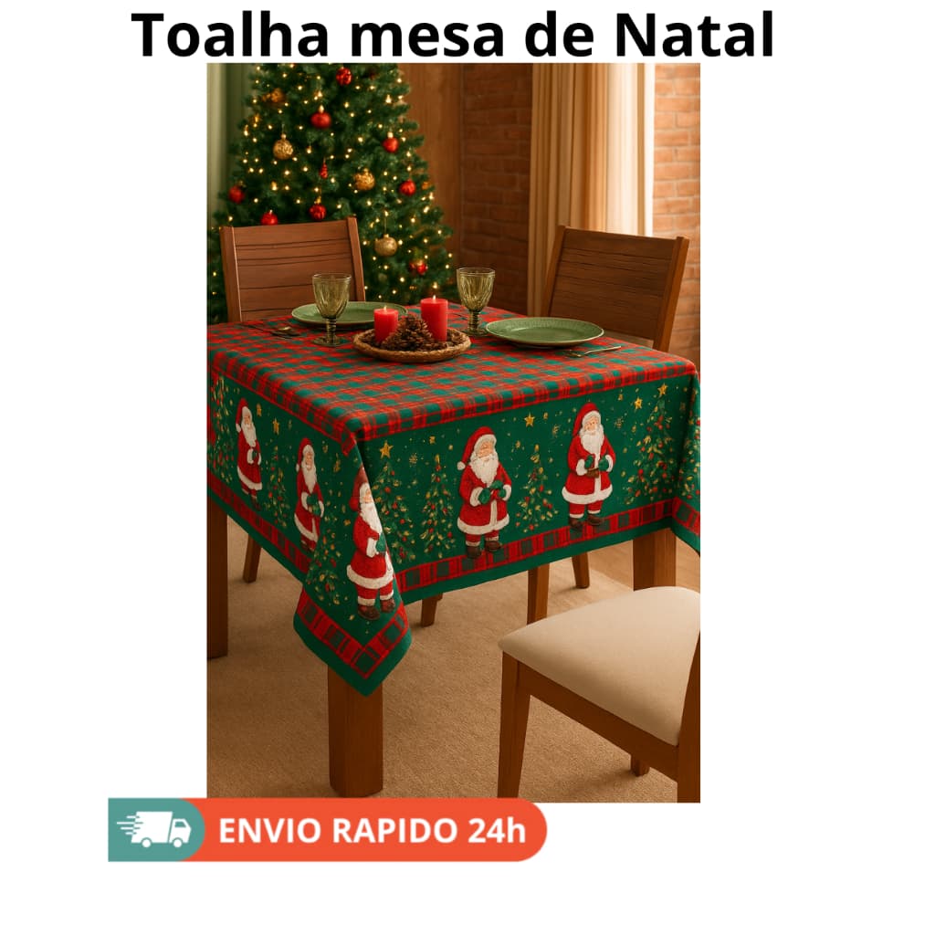 Toalha de Mesa Natalina Oxford Decoração de Natal Mesa de 4 ou 6 Lugares Estampas Variadas