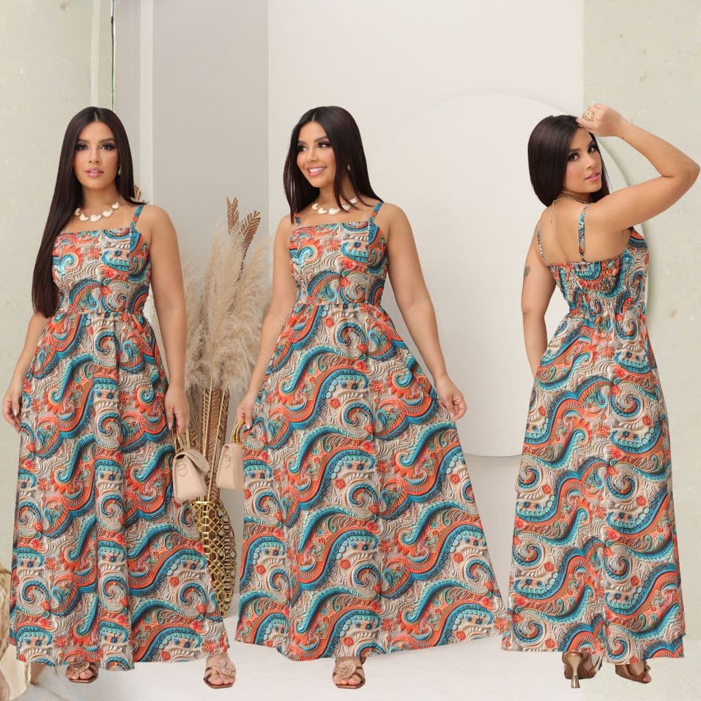 Vestido Longo Feminino Estampado Boho Elegante Alça Fina Verão Festa Casual Praia Moda 2026