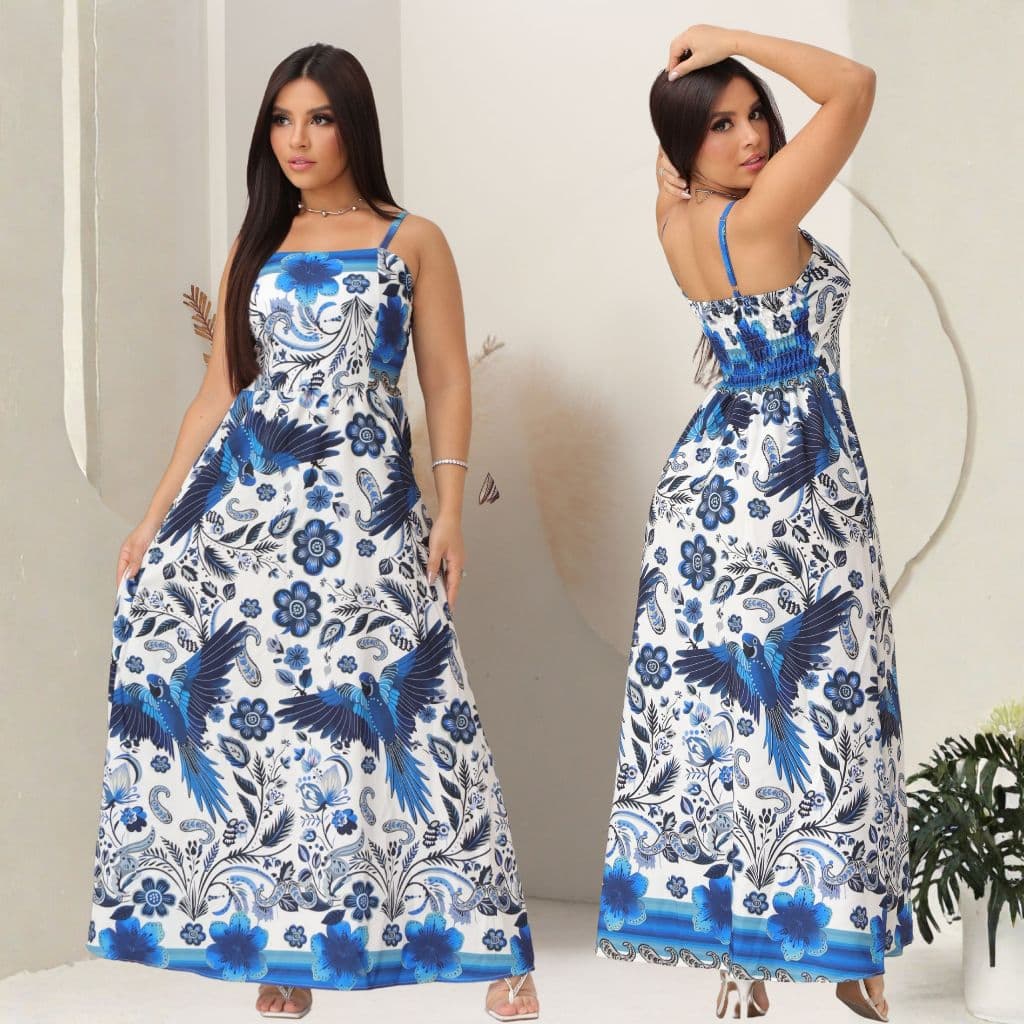 Vestido Longo Feminino Estampa Floral Elegante Confortável para Festa Casamento Verão