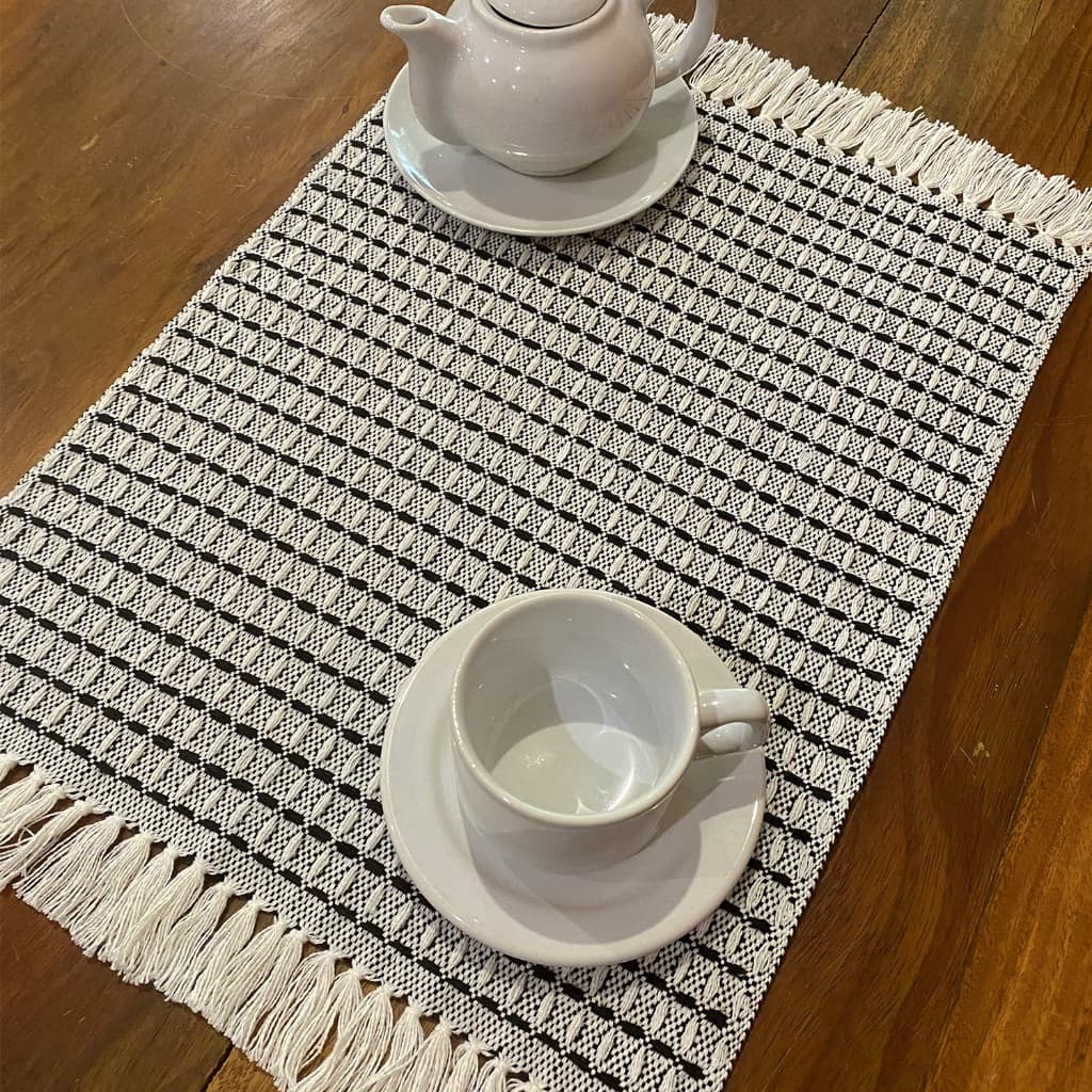 Kit Jogo Americano Mesa Posta Lugar Peça Americana Preto Algodão Artesanal 2 Pçs | 4 Pçs  | 6 Pçs