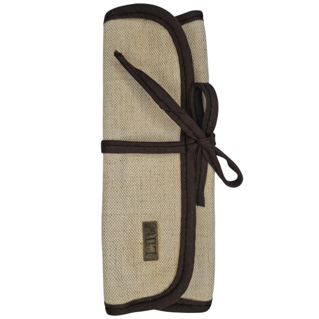 Estojo bege de linho para pincéis de maquiagem Lilt, estampa lisa, com bolso interno, boho, para viagem