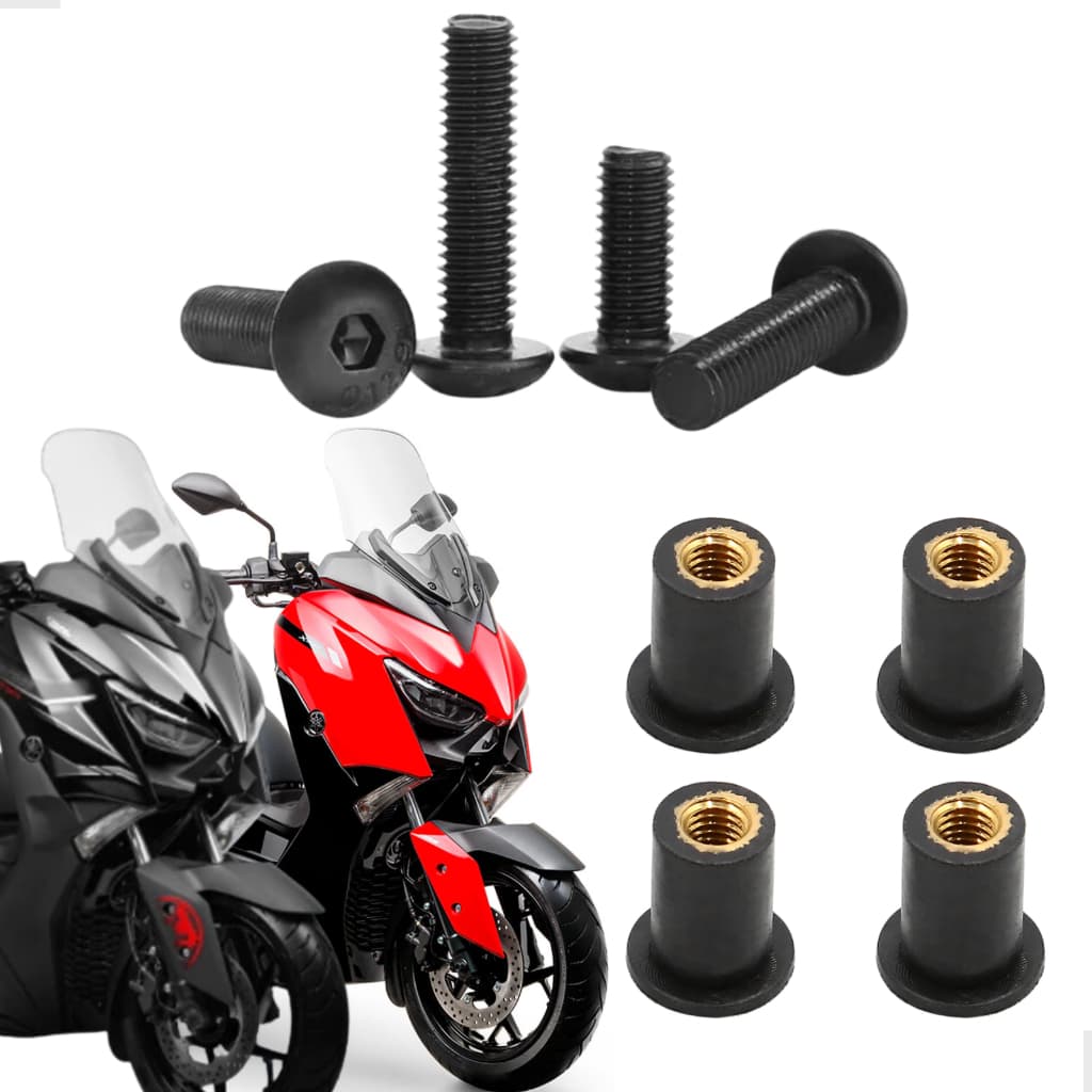 Kit 4x Parafusos Metal Preto + 4x Bucha Bolha Xmax 250 Nmax Parafusos Allen Scooter Buchas Parabrisa