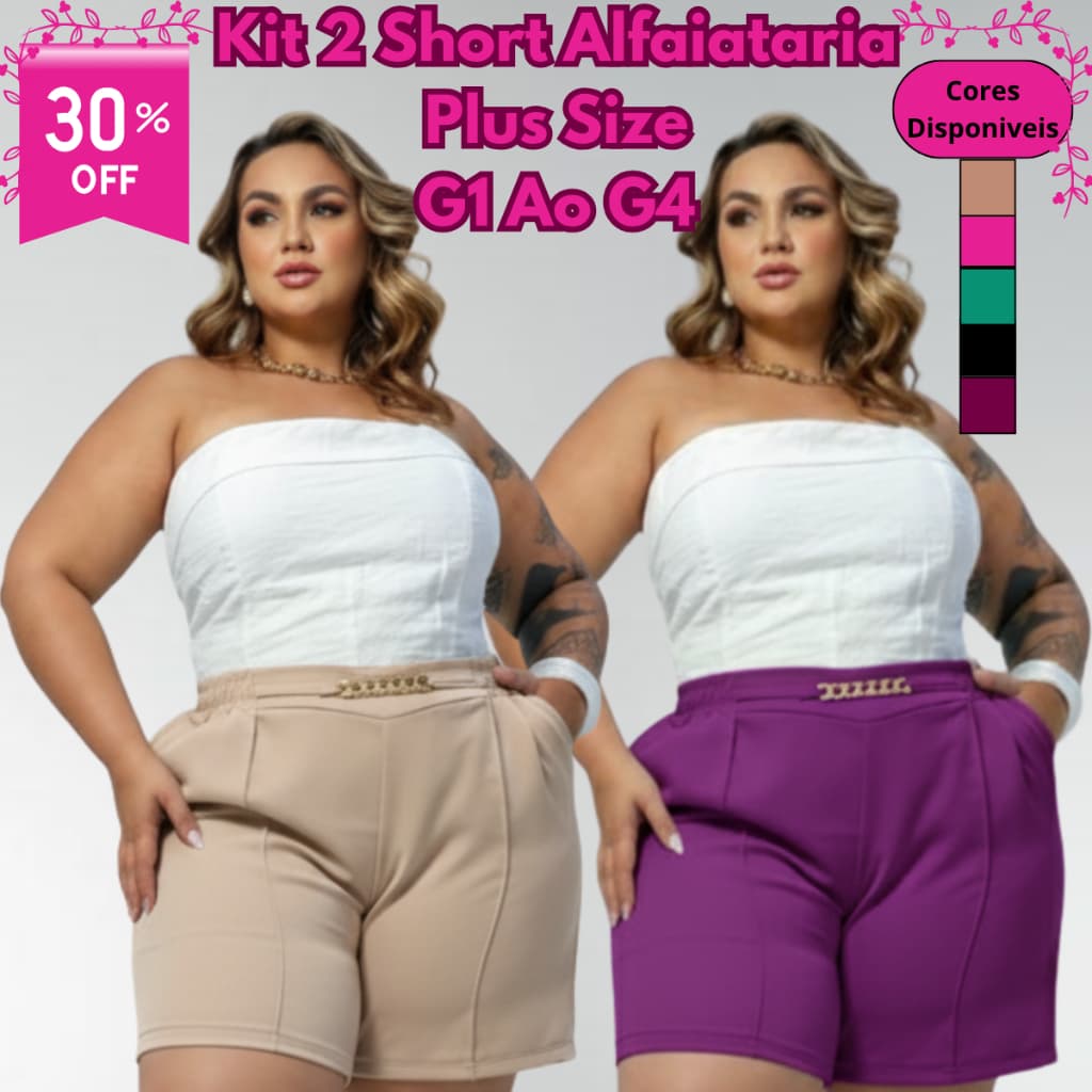 Kit 2 Short Alfaiataria Feminino Plus Size Social Elegante Dia a Dia Verão Cintura alta G1 ao G4