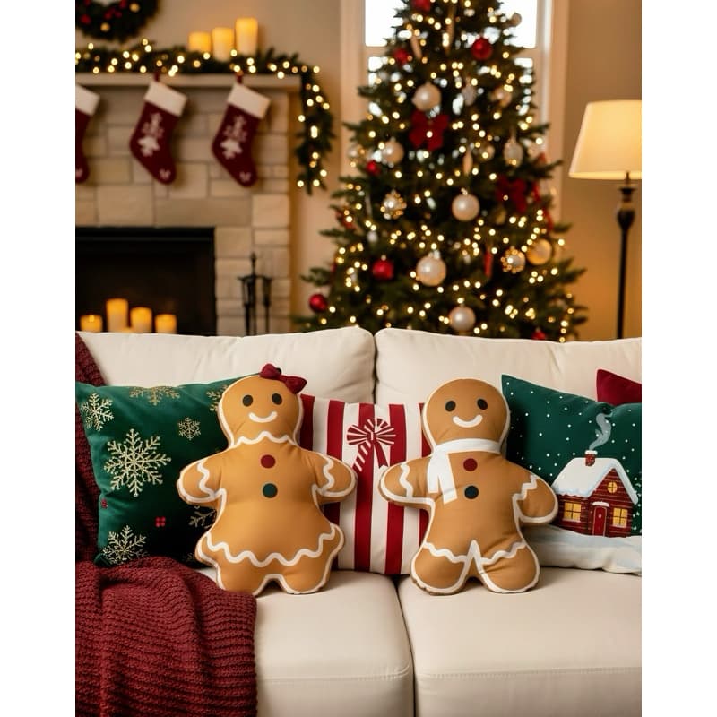Kit Almofada Natalina Boneco Biscoito de Gengibre “Ginger” – Enfeite Decorativo Natal 🎄 Sofá/Quarto