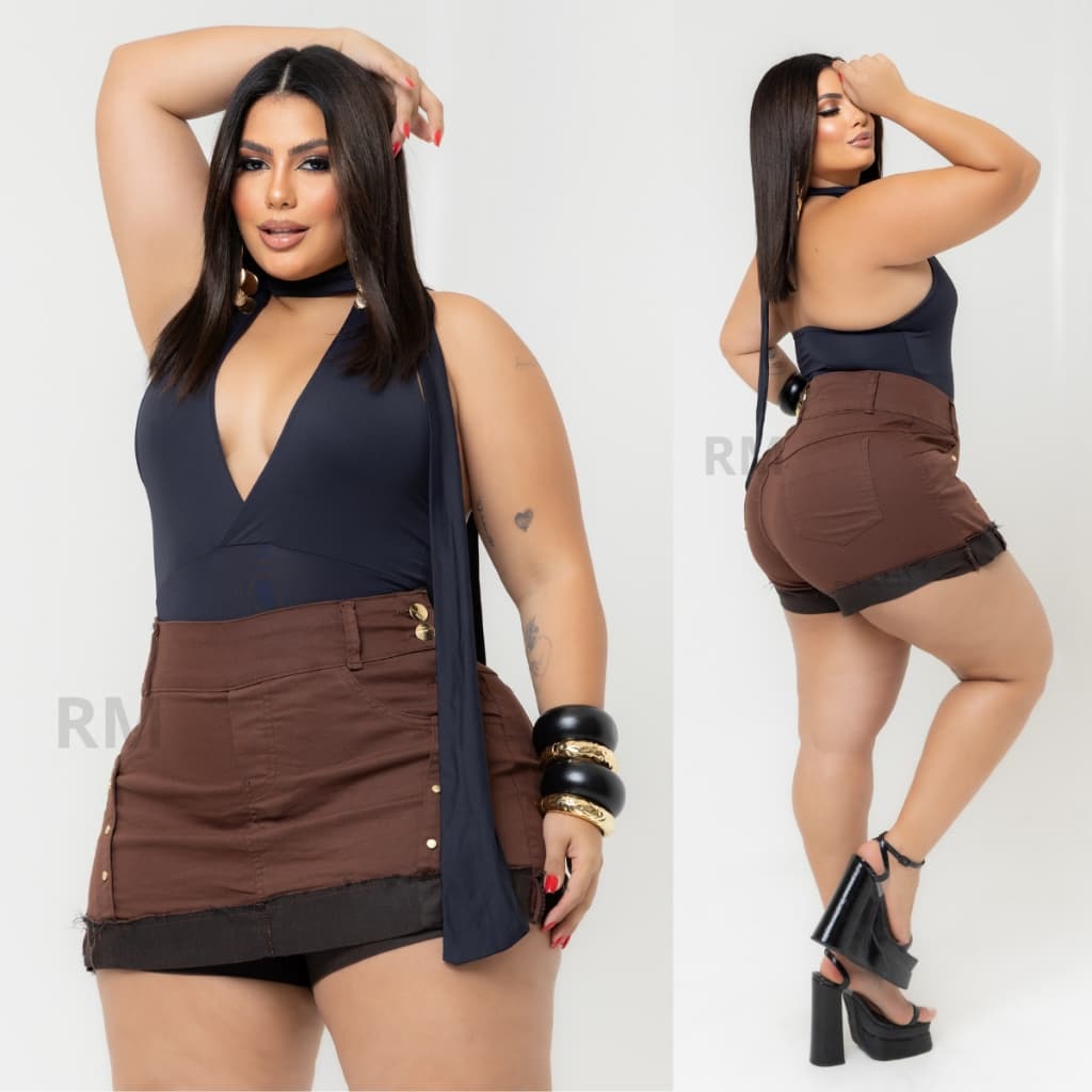 Shorts Saia Jeans Feminino Plus Size C/ Lycra Barra Feita