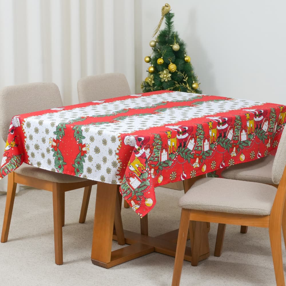 Toalha De Mesa Estampa Brilhante 4, 6 e 8 Lugares 100% Poliéster Tecido Oxford Natal