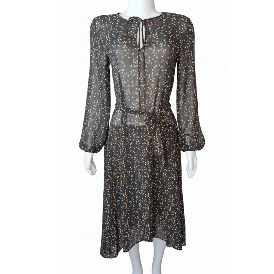 Vestido Midi Chiffon Cortelle PP Estampa Abstrata com Amarração
