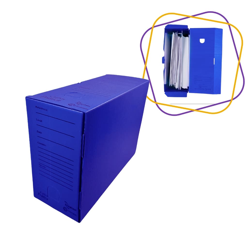 Kit 10 Caixa de Arquivo Morto Polionda Azul Resistente Empilhavel Organizadora Documentos Oficio A4