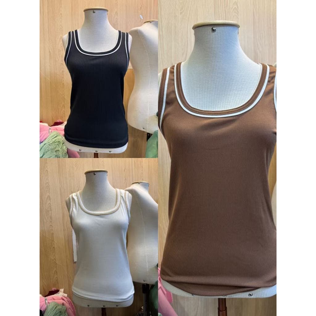 KIT 3 cores Blusa Canelada Feminina Regata Justa Decote Quadrado Casual Estilosa