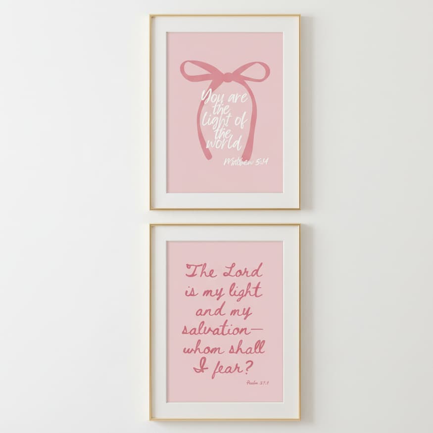 Quadros decorativos Religião Rosa Bíblia Verso citação inspirada em Salmo 27:1, João 5:14 (2 peças)
