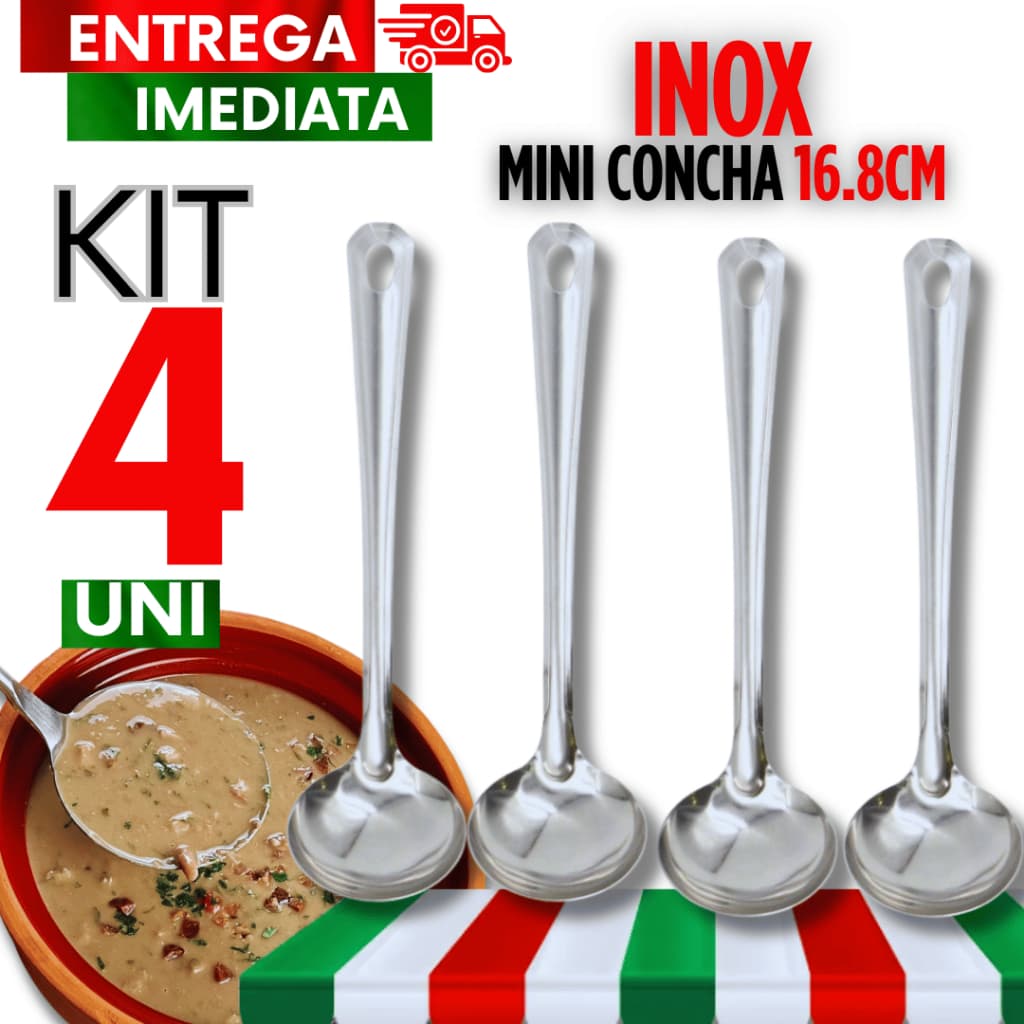 Kit Mini Concha HM Pequena 04 Uni Pra Servir Molho Caldo em Metal Inox Resistencia e Qualidade