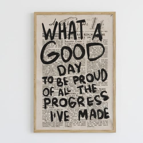 Quadro decorativo motivacional com frase de progresso pessoal (1 peça)