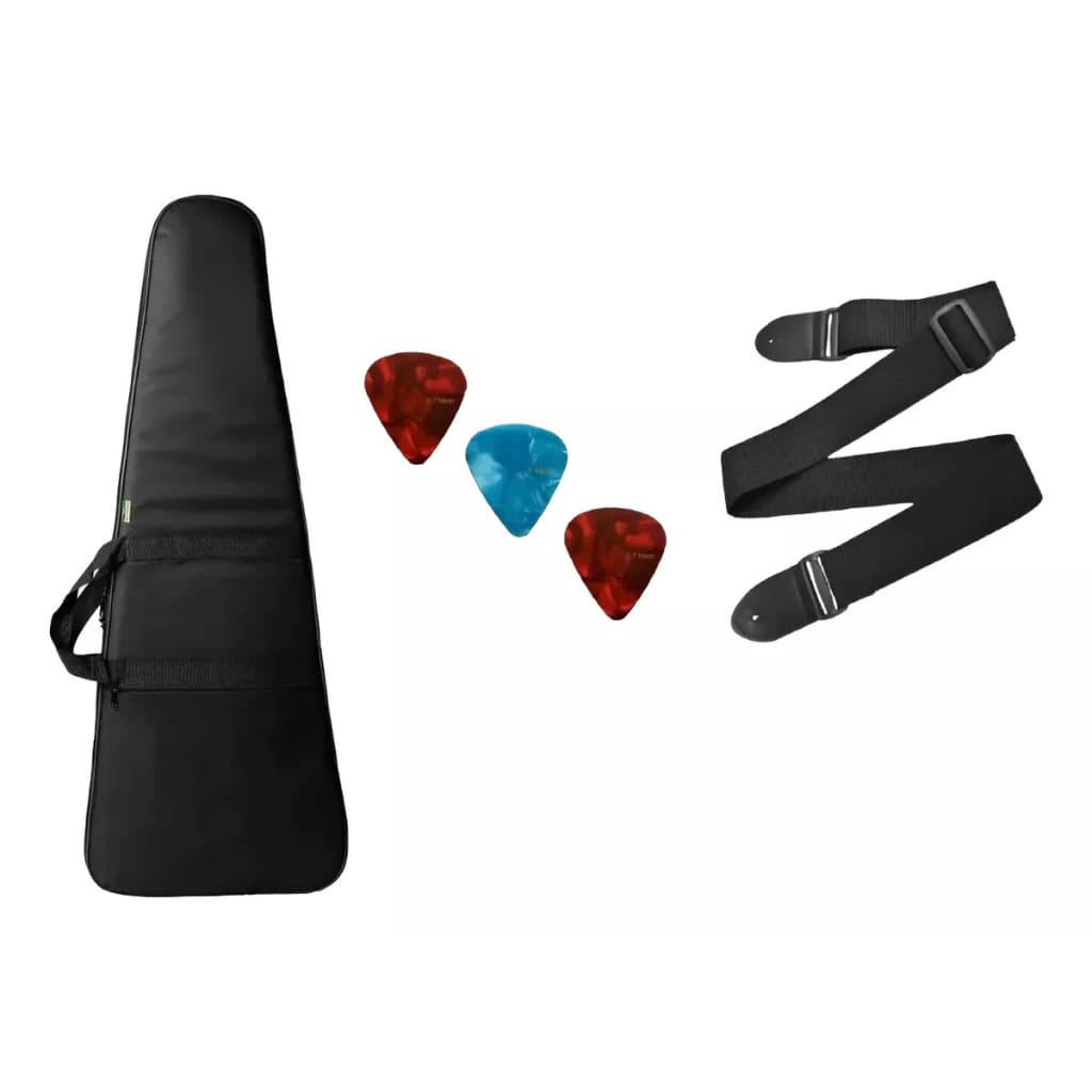Capa Guitarra Acolchoada Luxo + Correia + 3 Palhetas