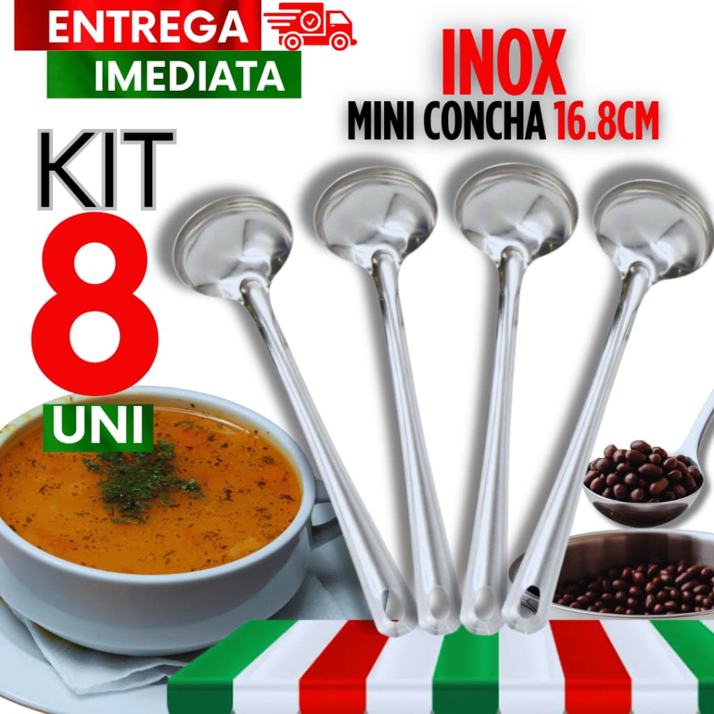 Conjunto Kit Mini Concha HM Pequena 08 Unidade Pra Molho Caldo em Metal Inox Resistencia Sua Cozinha