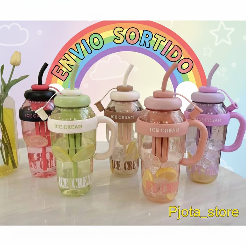 Garrafa de Água com Canudo de Silicone Grande com 1350ml Capacidade com Filtro Portátil ICE CUP