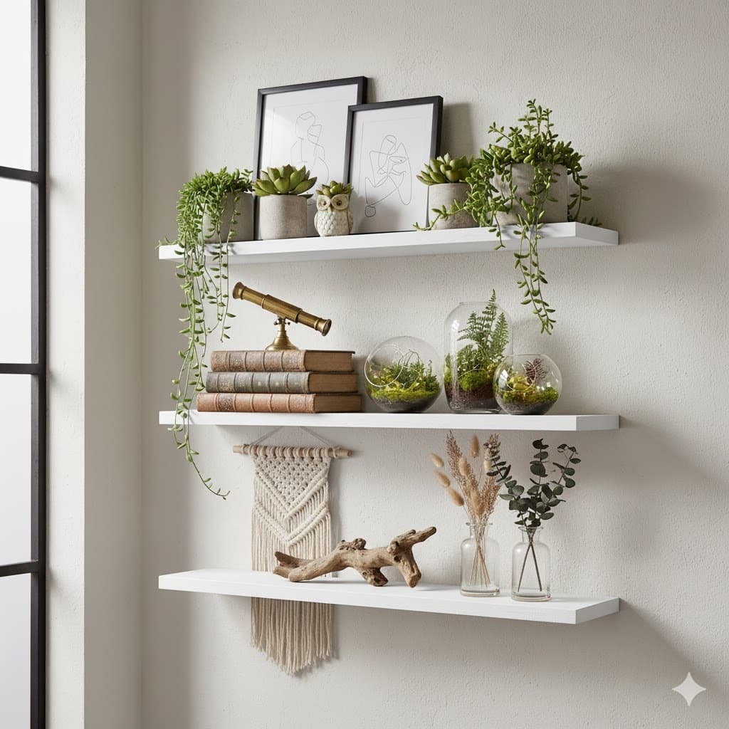 3 prateleiras 20 cm prof. 30 a 60 cm de comprimento na cor branca decorativas nicho mdf/mdp