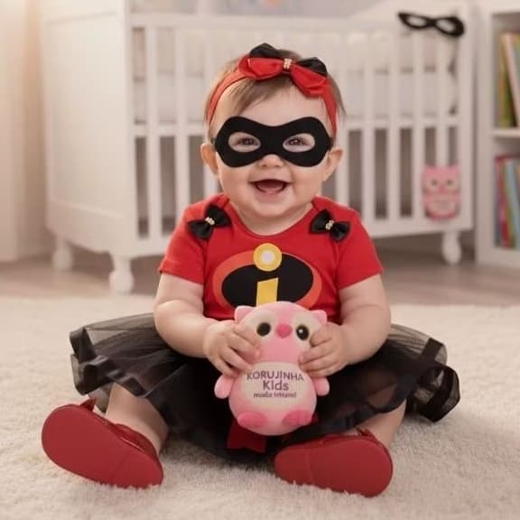 Body Bebê Temático Os Incríveis Menina Fantasia Mesversário Ítens Opcionais