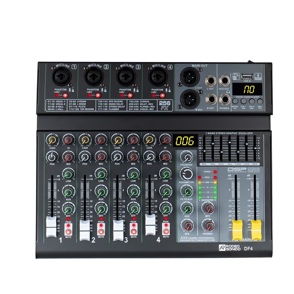 Mesa de Som GOCHANMI DF4N/DF6N Áudio 4 Canais/ 6 Canais 256 Efeitos DSP Mixer Profissional 110-220V