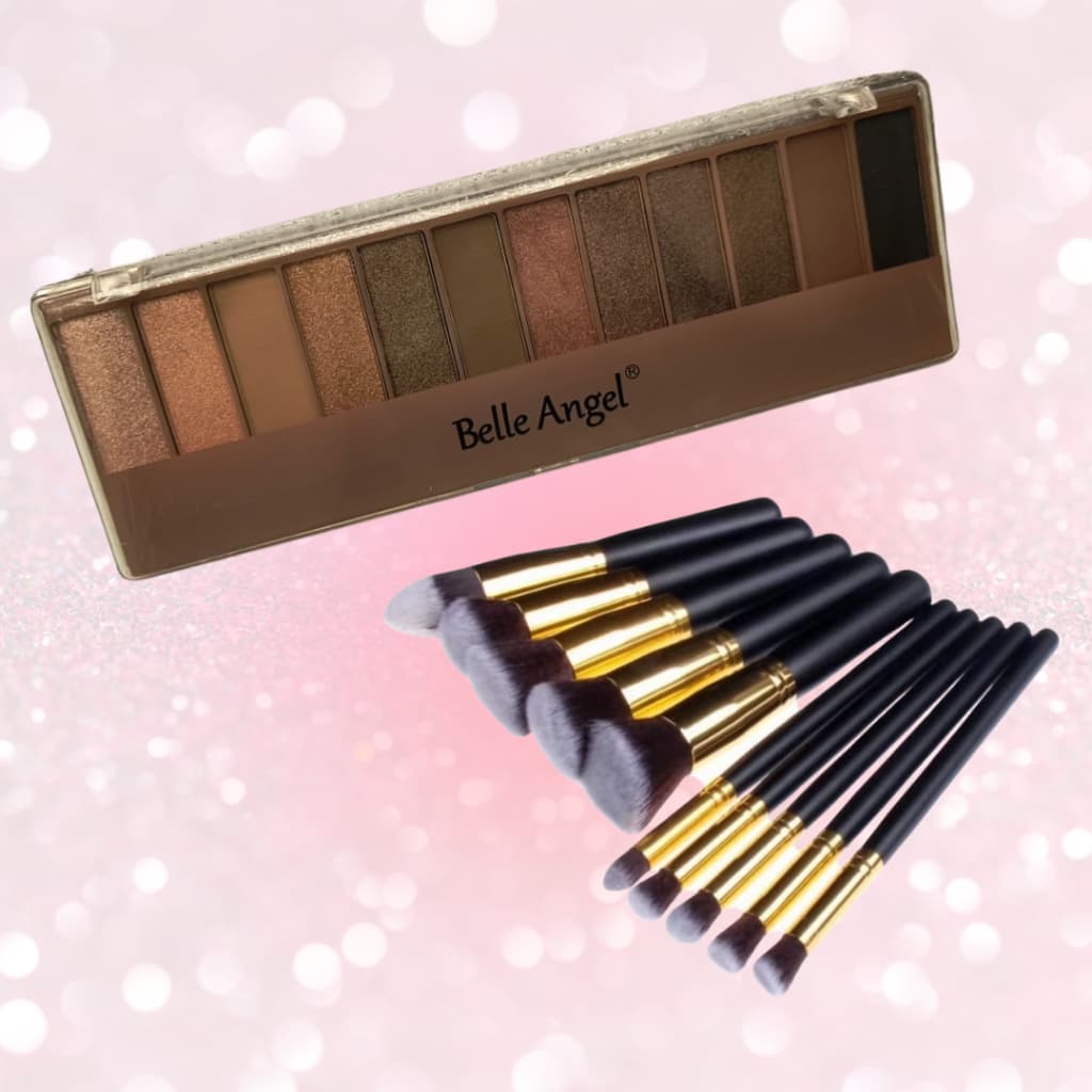 KIT Paleta de Sombras 12 Cores Belle Angel + Pincéis de Maquiagem | Alta Pigmentação
