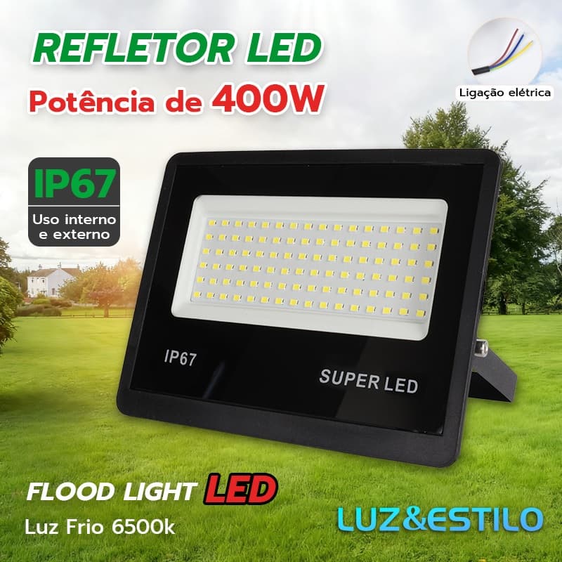 Kit 2 a 8 Refletor LED 400W Luz Frio Holofote Bivolt Super Brilhante e Econômico IP67 à Prova d'Água Externas