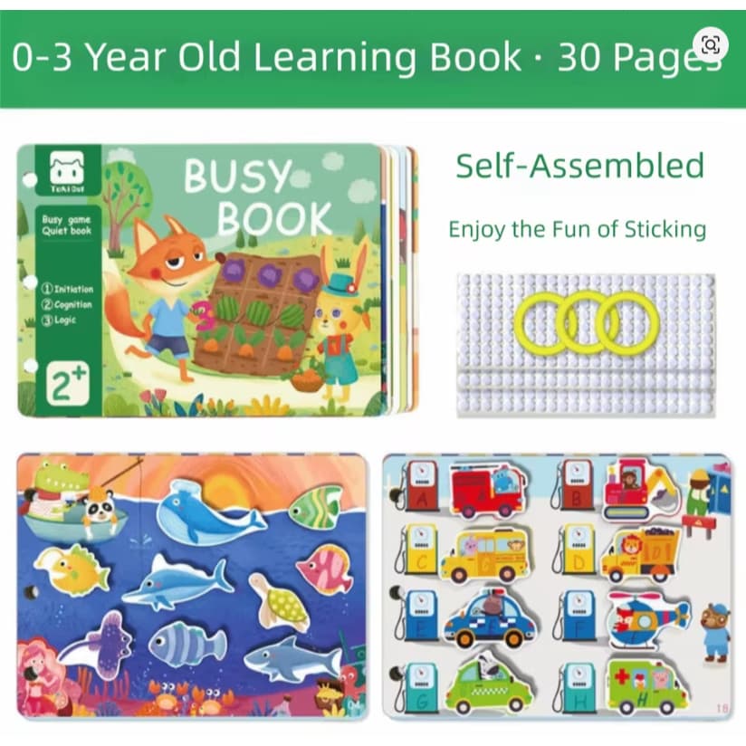 Brinquedo Montessori de Educação Infantil Material Educacional Automontado Hook & Loop Sticker Book Sensorial