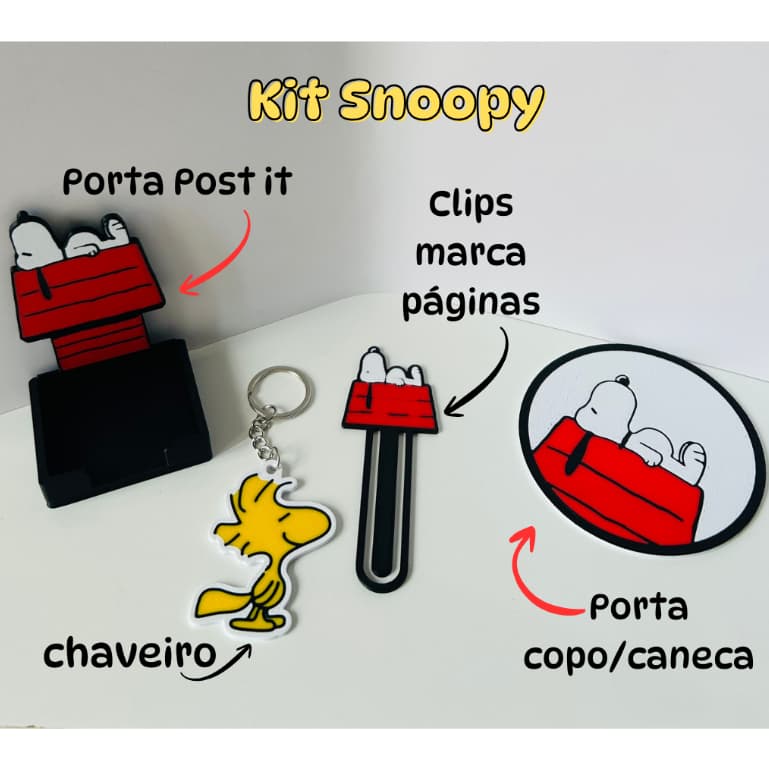 Kit Snoopy - Exclusivo – Decoração e Presentes - Organizador - Peanuts - Woodstock - Papelaria Fofa