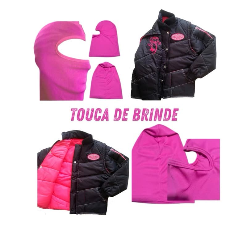 Jaqueta refletiva Arizona Racing feminina preta com rosa mais balaclava/ touca ninja rosa de brinde