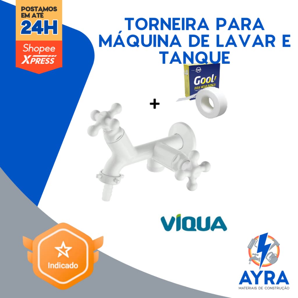 Torneira para Máquina de Lavar e Tanque + Fita Veda Rosca | Fácil Instalação