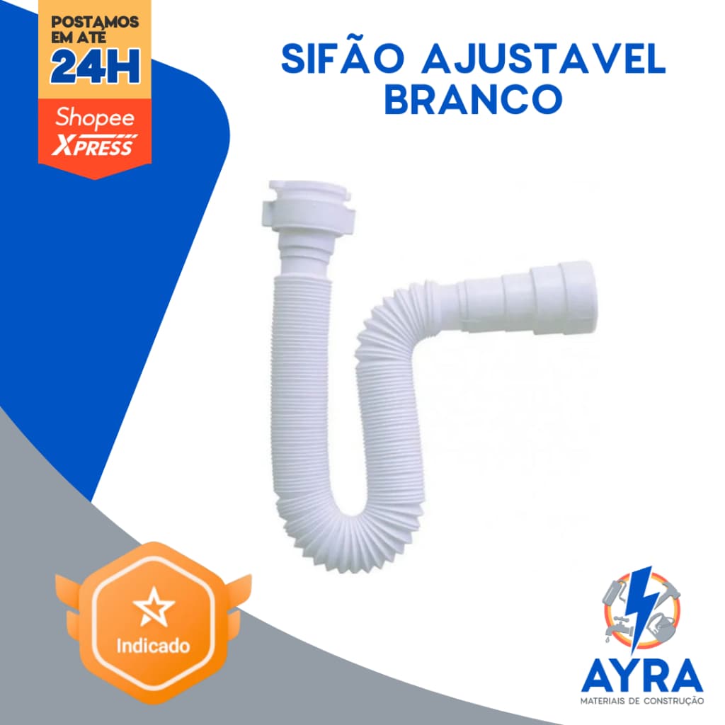 Sifão Ajustável Branco Plastilit | Para Pia, Tanque ou Lavabo | Instalação Fácil e Versátil