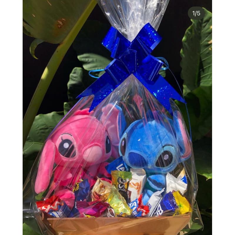 Cesta de chocolate Stitch - Cesta para presente - Cesta pedido de namoro - dia dos namorados - Pascoa presente