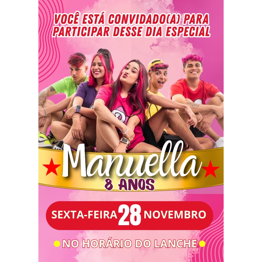 Convite ADESIVO para Agenda Escolar BONDE DOS ROSAS - 9x6cm Papel Fotográfico 130m/g