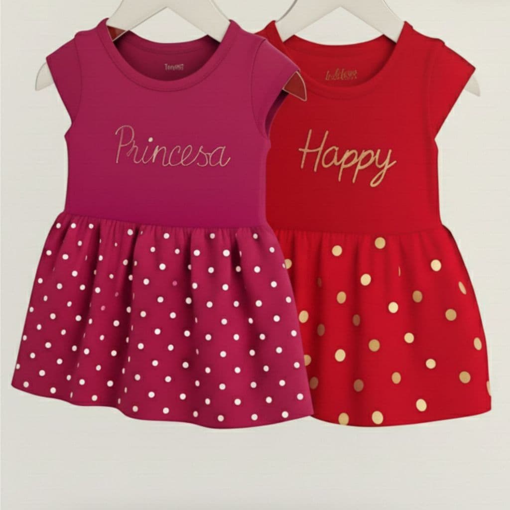 Kit 2 Vestidos Infantis Menina  Cores Sortidas Lindas e Delicadas