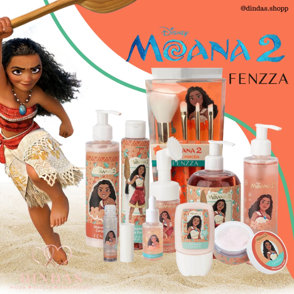 Kit Skincare Infantil e Adulto Moana 2 -10 Produtos Fenzza Disney Limpeza Facial Corporal Hidratante