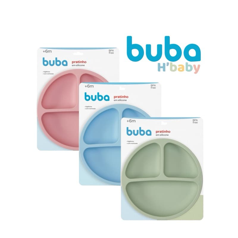 Prato Infantil Bebe Silicone com Divisórias Pratinho Infantil Buba Com Ventosa