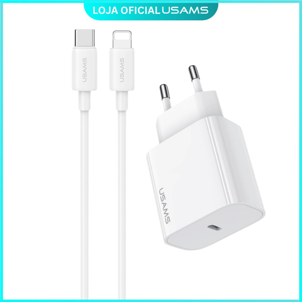 Kit Carregador Turbo USAMS 20W PD + Cabo Tipo-C Lightning 30W Celular iPhone Envio Imediato
