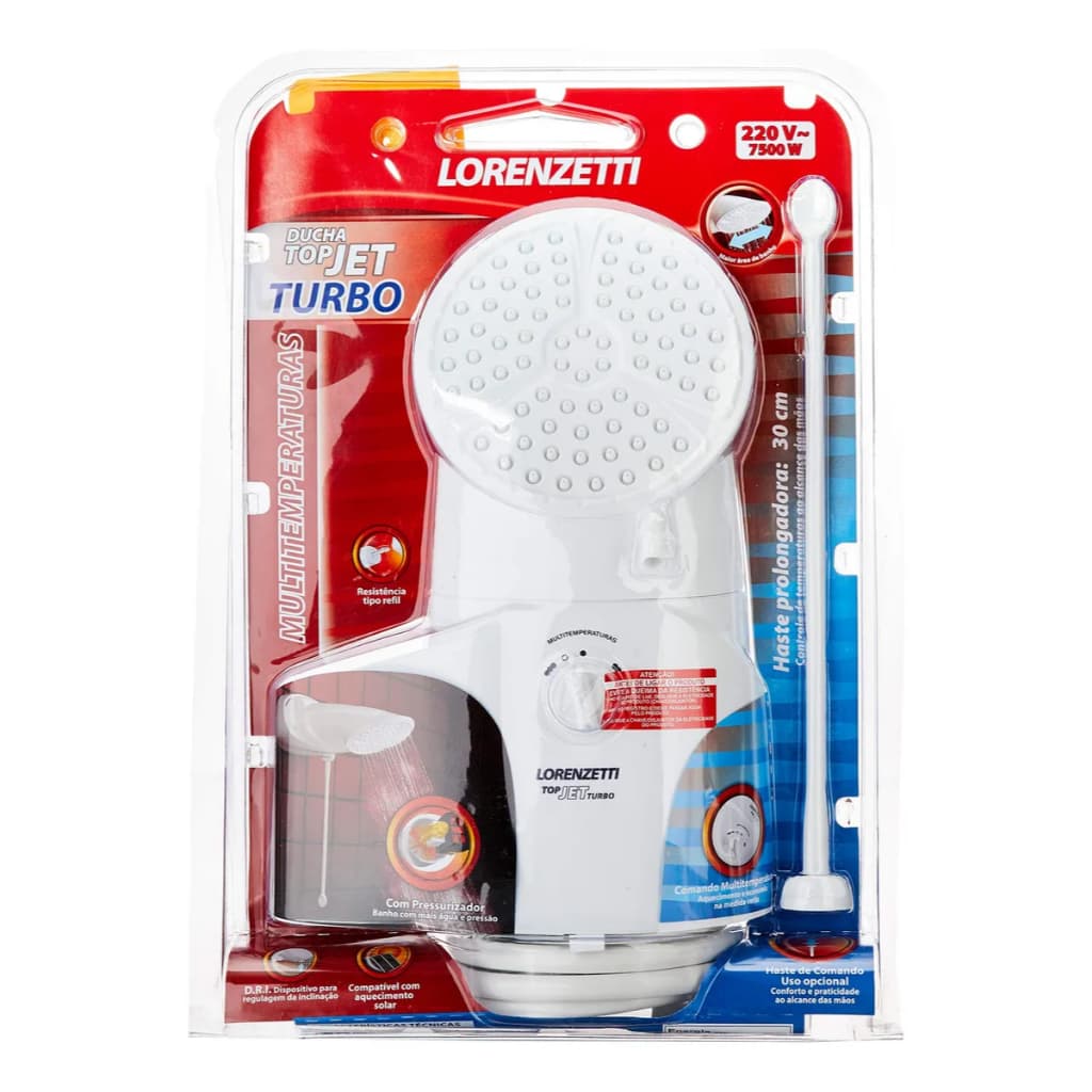 Chuveiro Ducha Top Jet Turbo Multitemperaturas 7500W Lorenzetti 220V