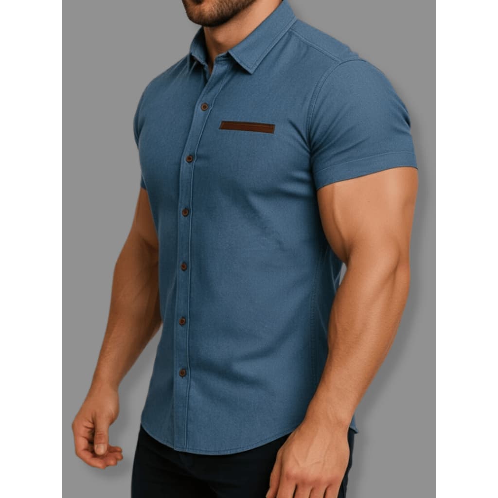 Camisa Social Manga Curta Cor Jeans Moda Verão Camisa Premium A Pronta Entraga