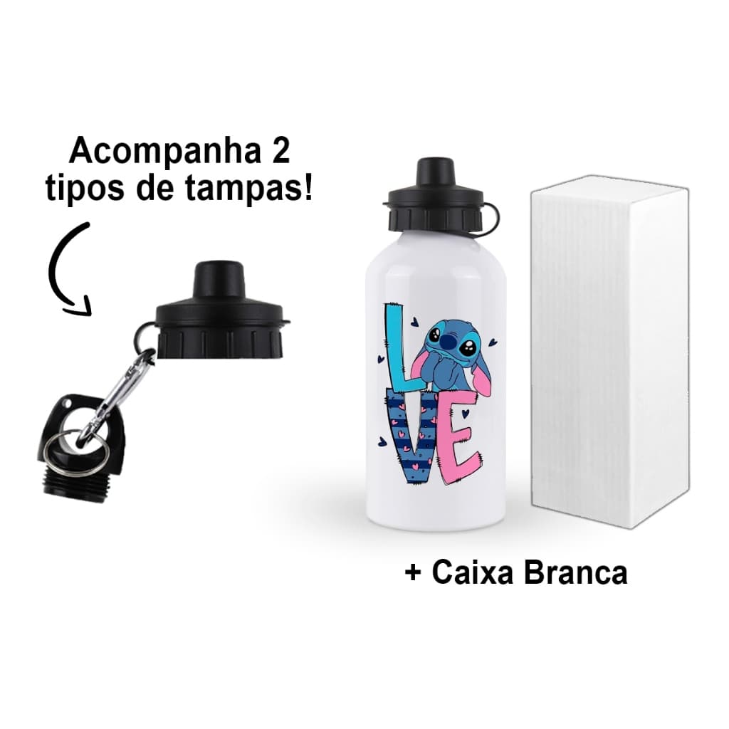 Garrafa Personalizada Alumínio Stitch Squeeze de Água 500ml + Caixa Presente